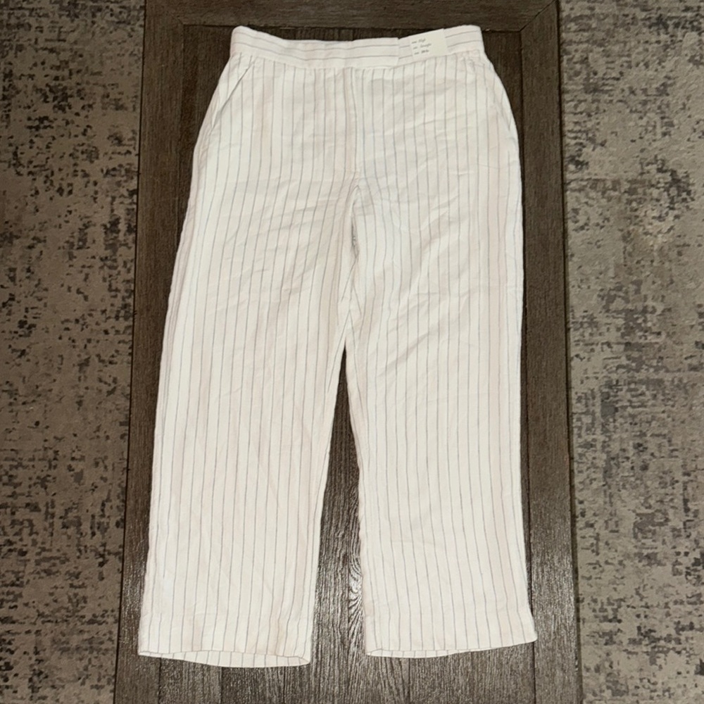 Abercrombie & Fitch Linen-Blend Tailored Straight Pant White Stripe